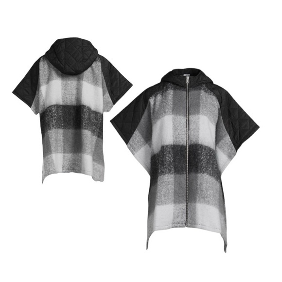 Time And Tru Plaid Hooded Zipper Poncho Sweater - Picture 10 of 11